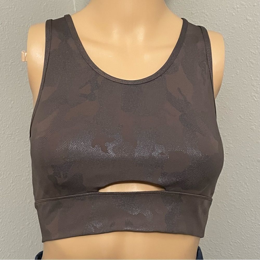Mono B Camo Foil Style AT3038 Sports Bra Brown Size Small